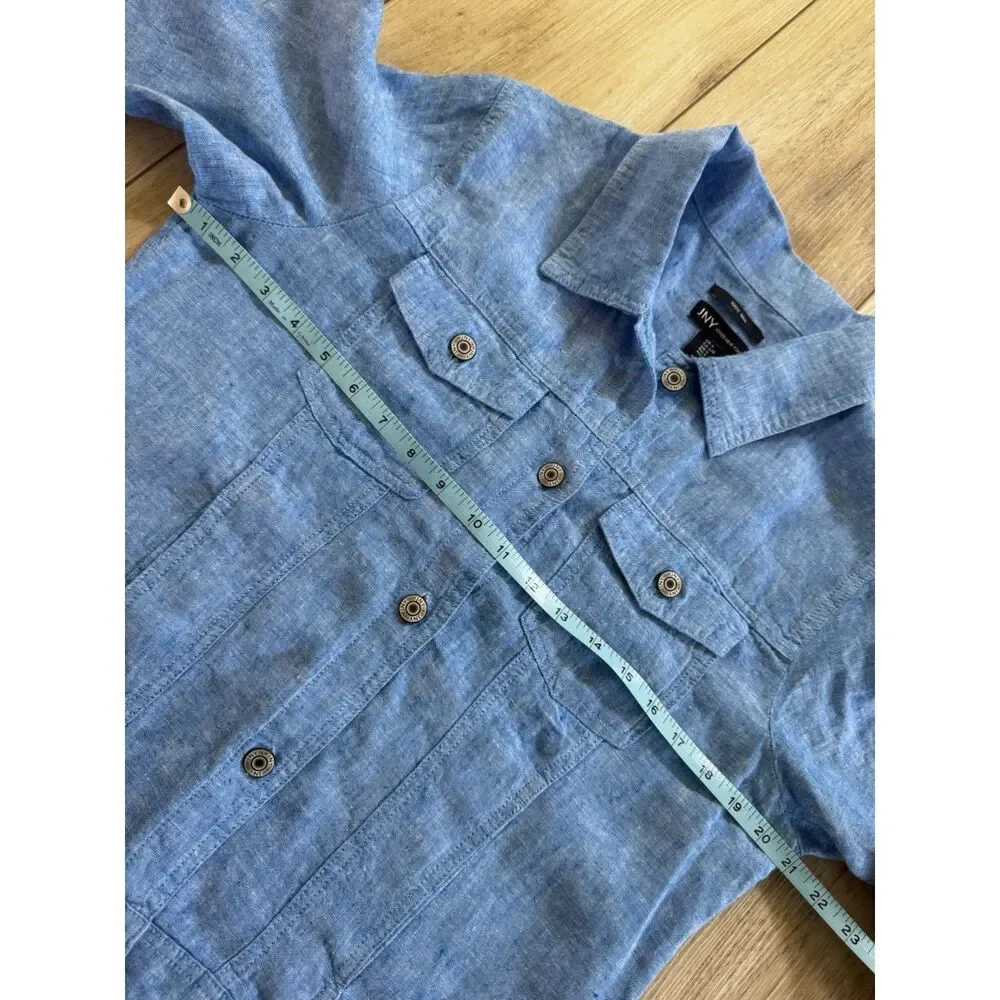 Jones New York Linen Jacket L Blue Jean Style Button Front Coastal Resort - Picture 13 of 15